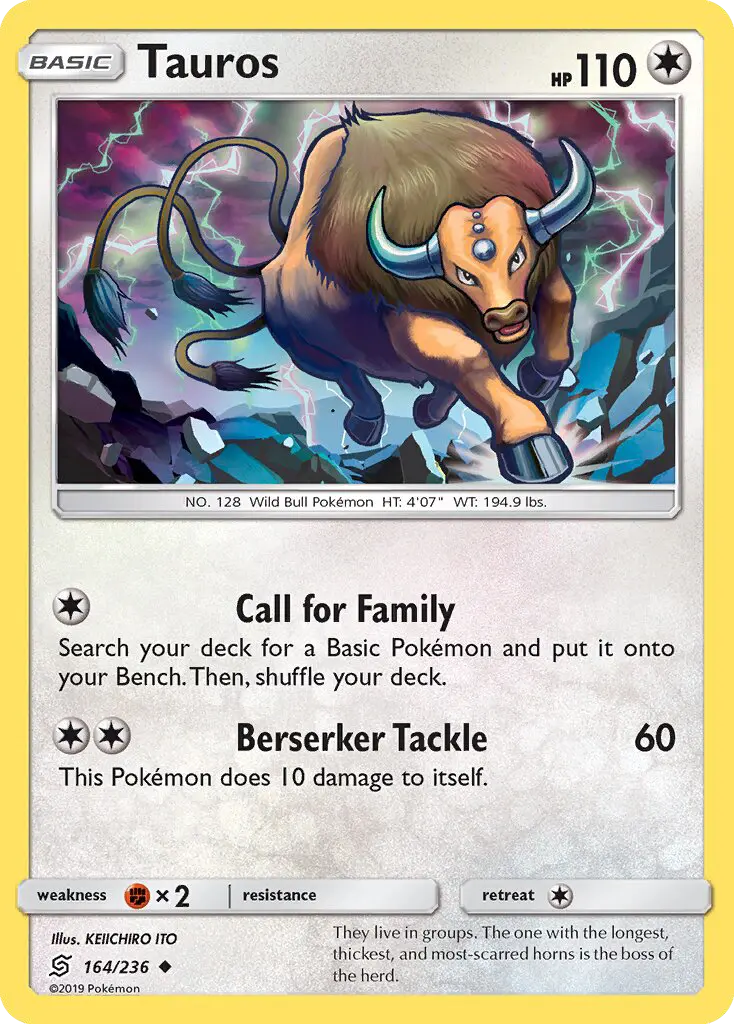 Tauros Uncommon Pokemon card #164 from Unified Minds