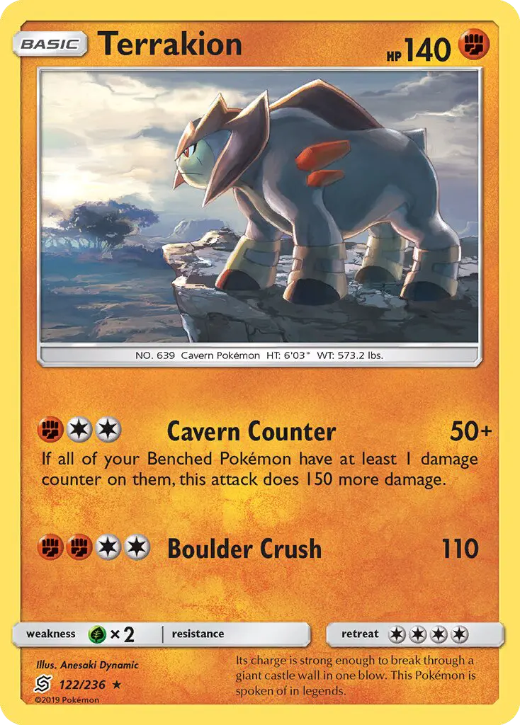 Terrakion Rare Pokemon card #122 from Unified Minds