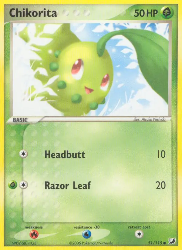 Chikorita Common Pokemon card #51 from Unseen Forces