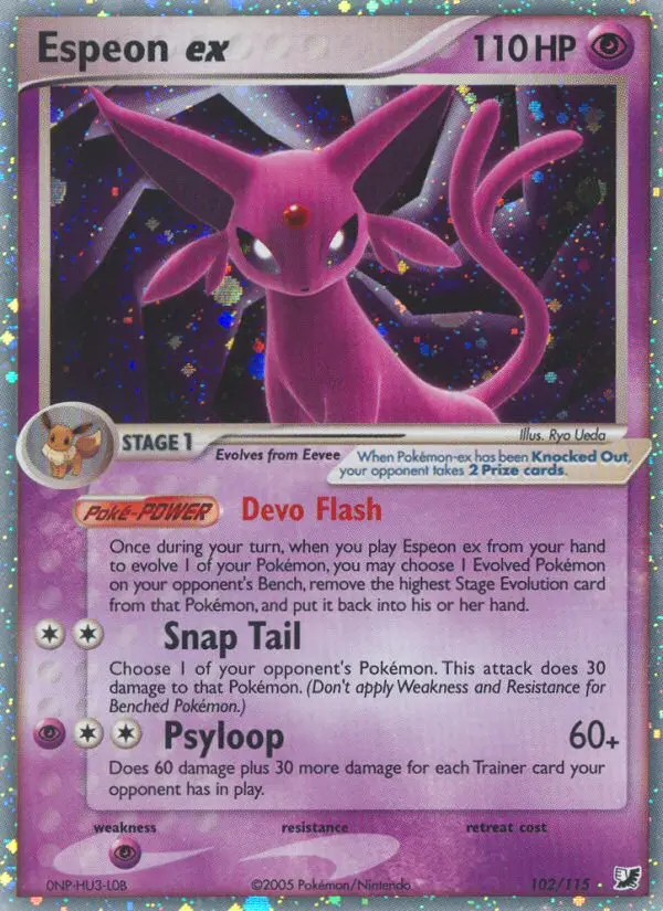 Espeon ex Rare Pokemon card #102 from Unseen Forces