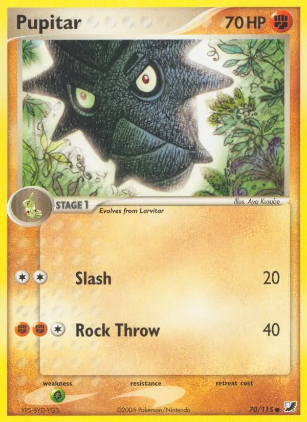 Pupitar Common Pokemon card #70 from Unseen Forces