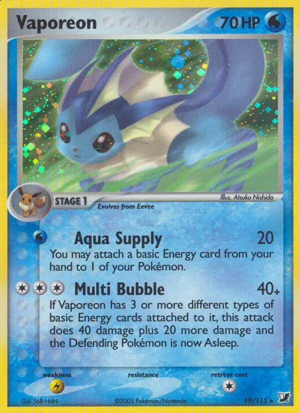 Vaporeon Rare Pokemon card #19 from Unseen Forces