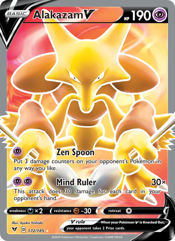 Alakazam V Ultra Rare Pokemon card #172 from Vivid Voltage
