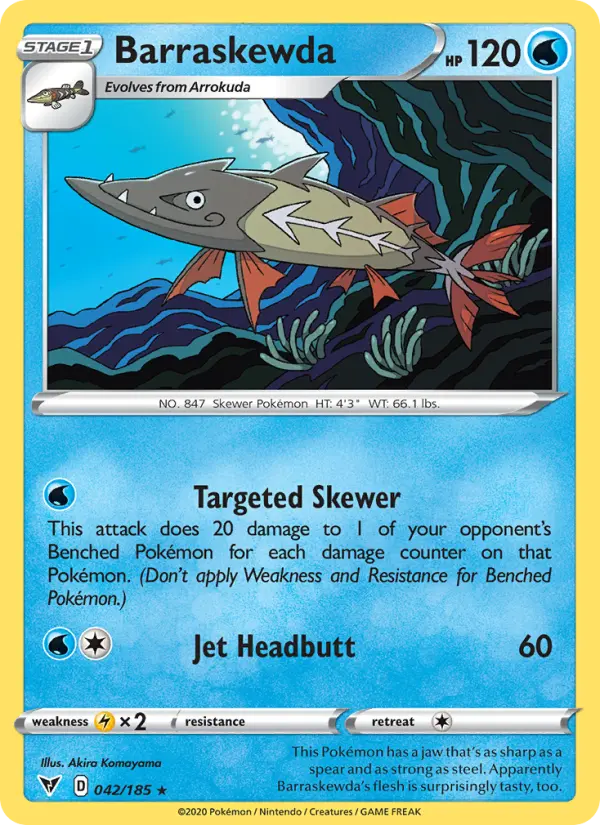 Barraskewda Rare Pokemon card #42 from Vivid Voltage