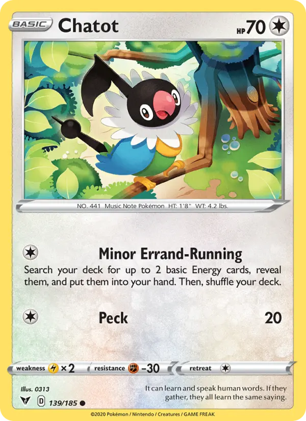 Chatot Common Pokemon card #139 from Vivid Voltage