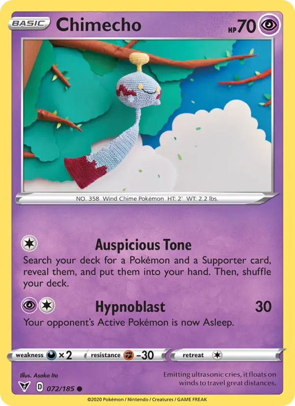 Chimecho Common Pokemon card #72 from Vivid Voltage