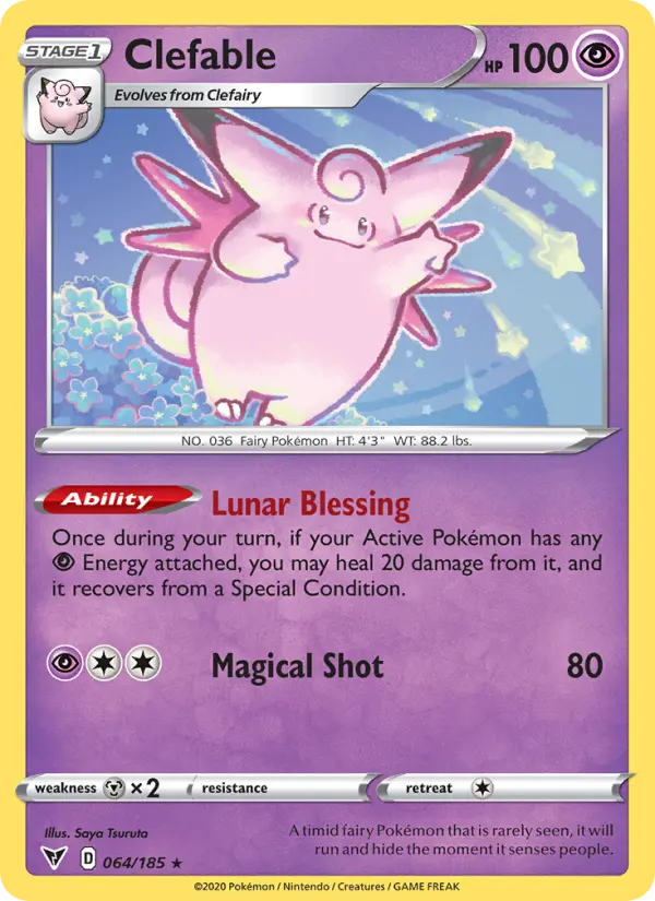 Clefable Rare Pokemon card #64 from Vivid Voltage
