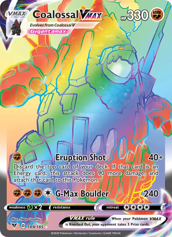 Coalossal VMAX Secret Rare Pokemon card #189 from Vivid Voltage