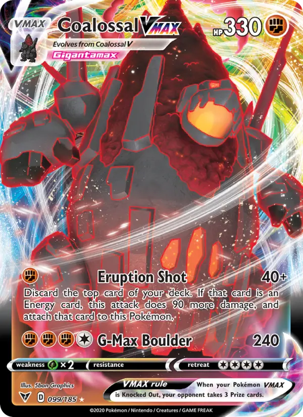 Coalossal VMAX Holo Rare VMAX Pokemon card #99 from Vivid Voltage