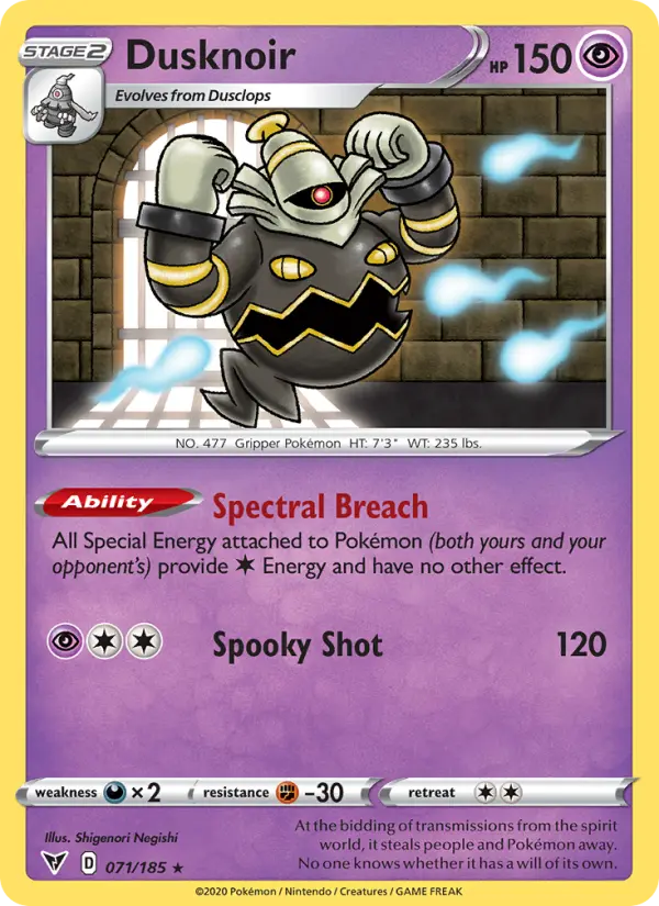 Dusknoir Holo Rare Pokemon card #71 from Vivid Voltage