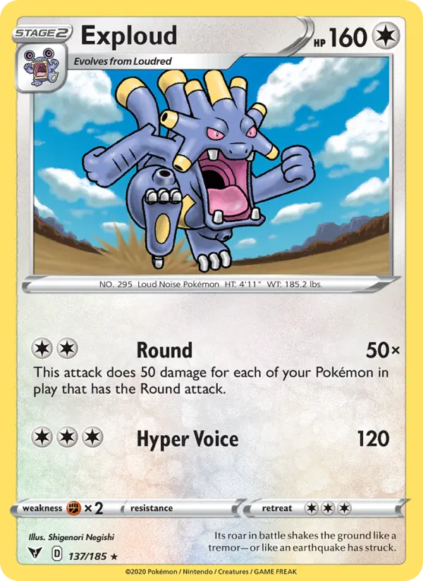 Exploud Rare Pokemon card #137 from Vivid Voltage