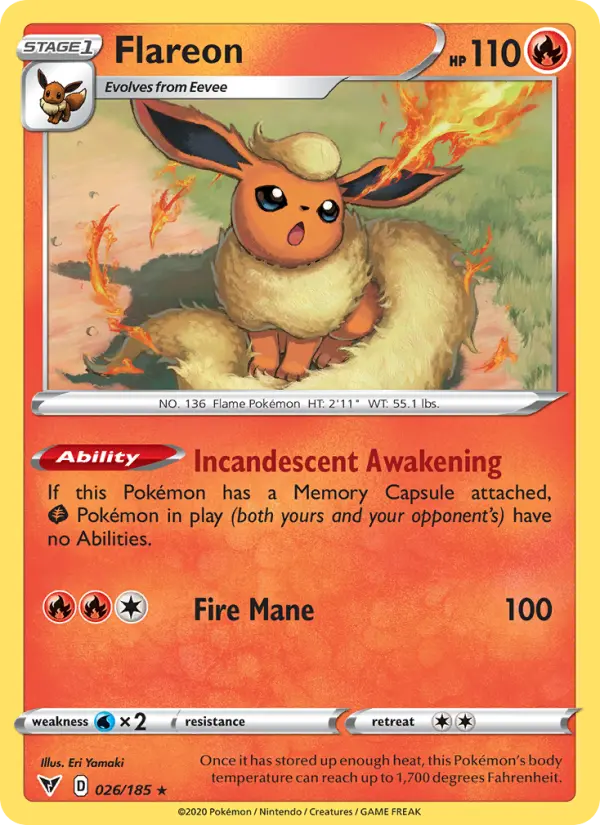 Flareon Rare Pokemon card #26 from Vivid Voltage