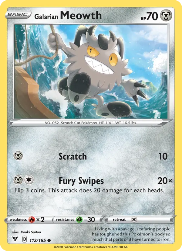 Galarian Meowth Common Pokemon card #112 from Vivid Voltage