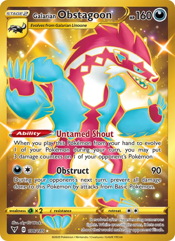 Galarian Obstagoon Secret Rare Pokemon card #198 from Vivid Voltage