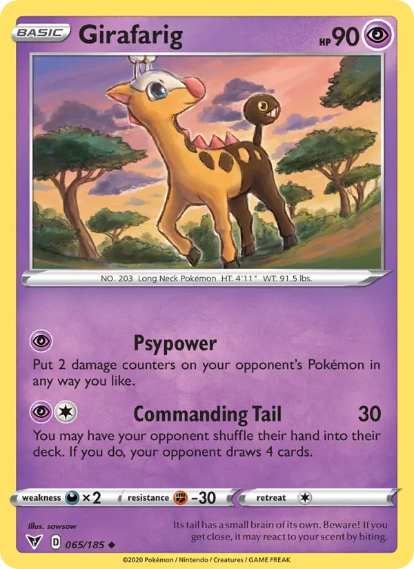 Girafarig Uncommon Pokemon card #65 from Vivid Voltage