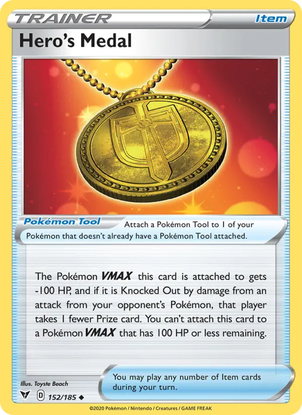 Hero's Medal Uncommon Pokemon card #152 from Vivid Voltage