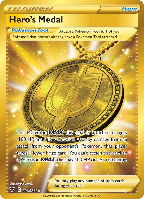 Hero's Medal Secret Rare Pokemon card #201 from Vivid Voltage