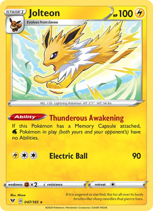 Jolteon Rare Pokemon card #47 from Vivid Voltage