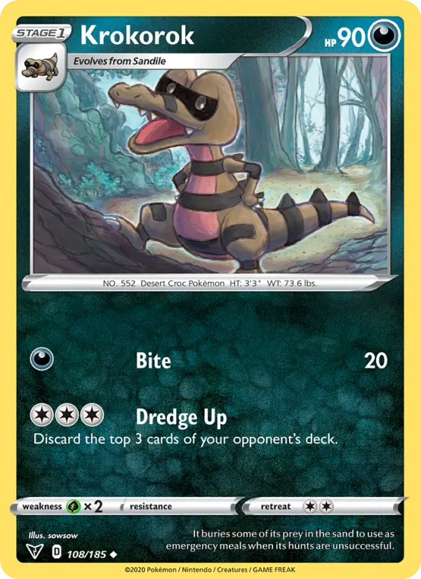Krokorok Uncommon Pokemon card #108 from Vivid Voltage