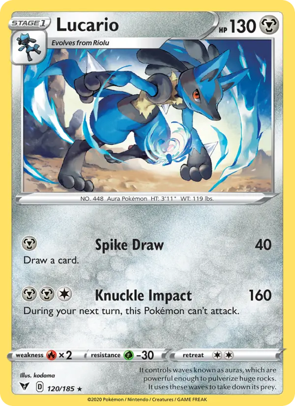 Lucario Rare Pokemon card #120 from Vivid Voltage