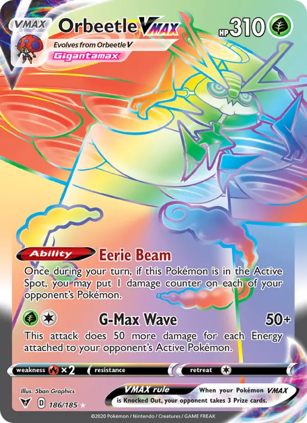 Orbeetle VMAX Secret Rare Pokemon card #186 from Vivid Voltage
