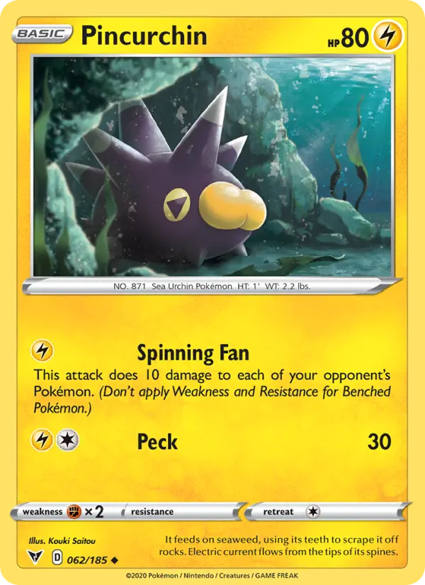 Pincurchin Uncommon Pokemon card #62 from Vivid Voltage