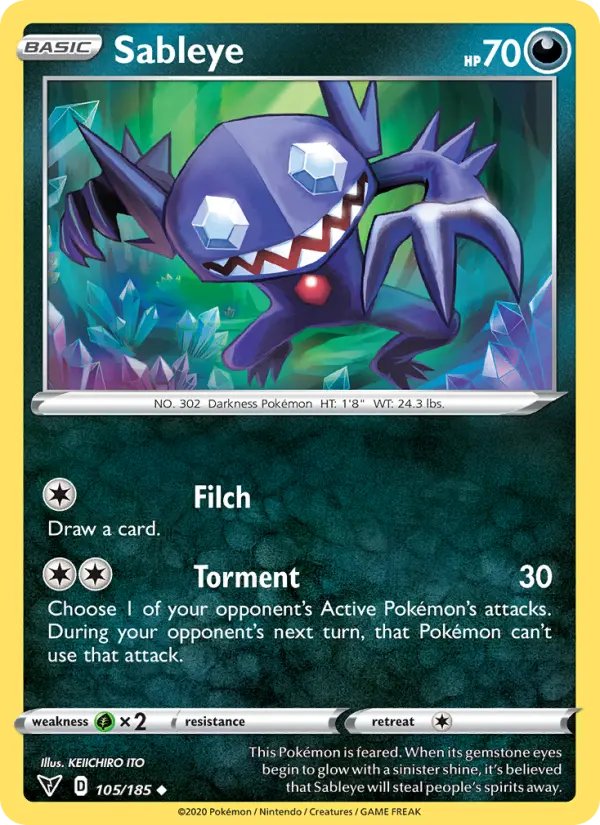 Sableye Uncommon Pokemon card #105 from Vivid Voltage