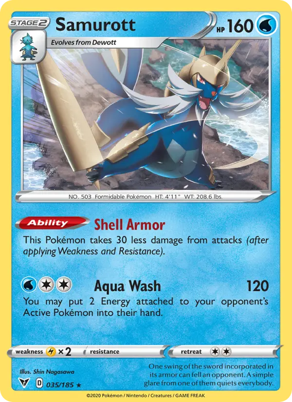 Samurott Rare Pokemon card #35 from Vivid Voltage