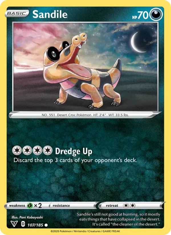 Sandile Common Pokemon card #107 from Vivid Voltage