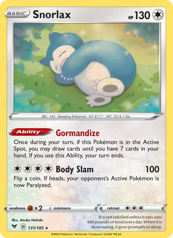 Snorlax Holo Rare Pokemon card #131 from Vivid Voltage