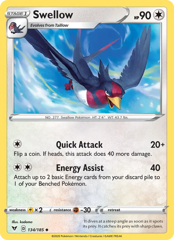 Swellow Uncommon Pokemon card #134 from Vivid Voltage