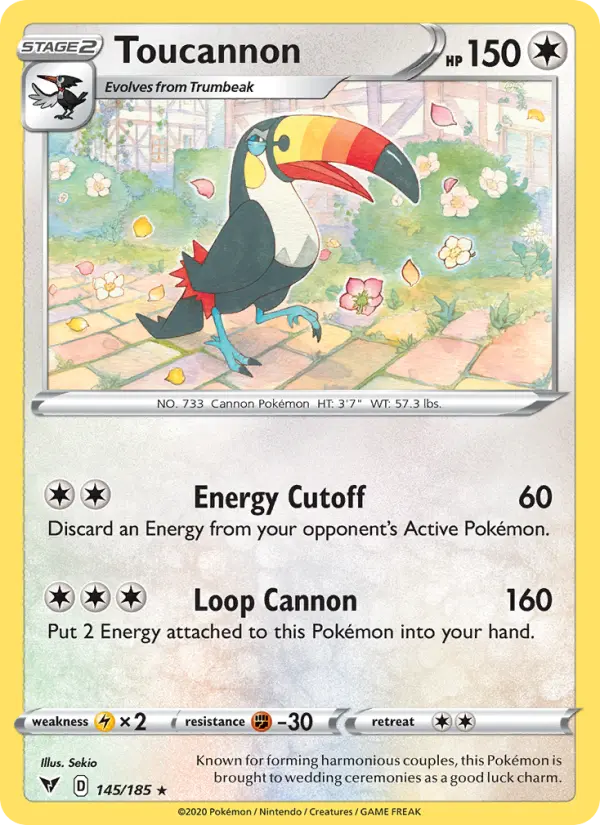 Toucannon Rare Pokemon card #145 from Vivid Voltage