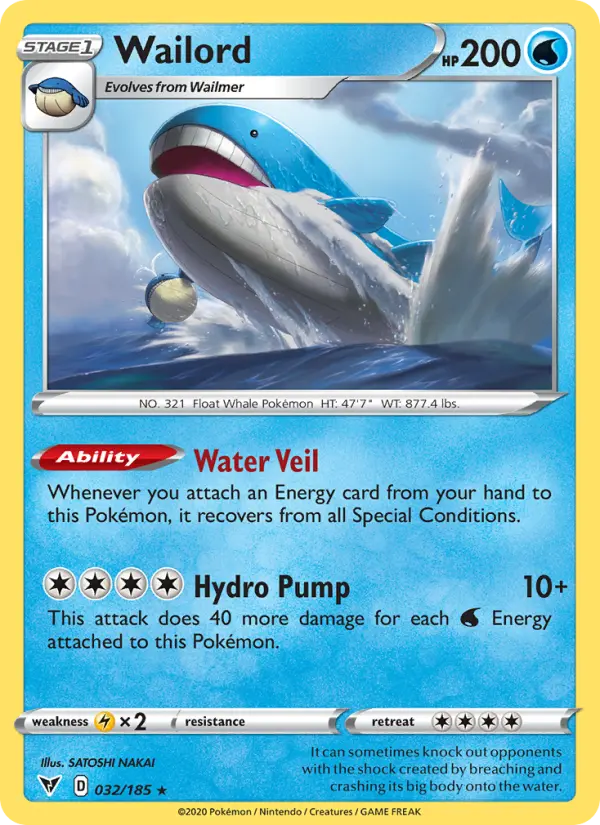 Wailord Holo Rare Pokemon card #32 from Vivid Voltage