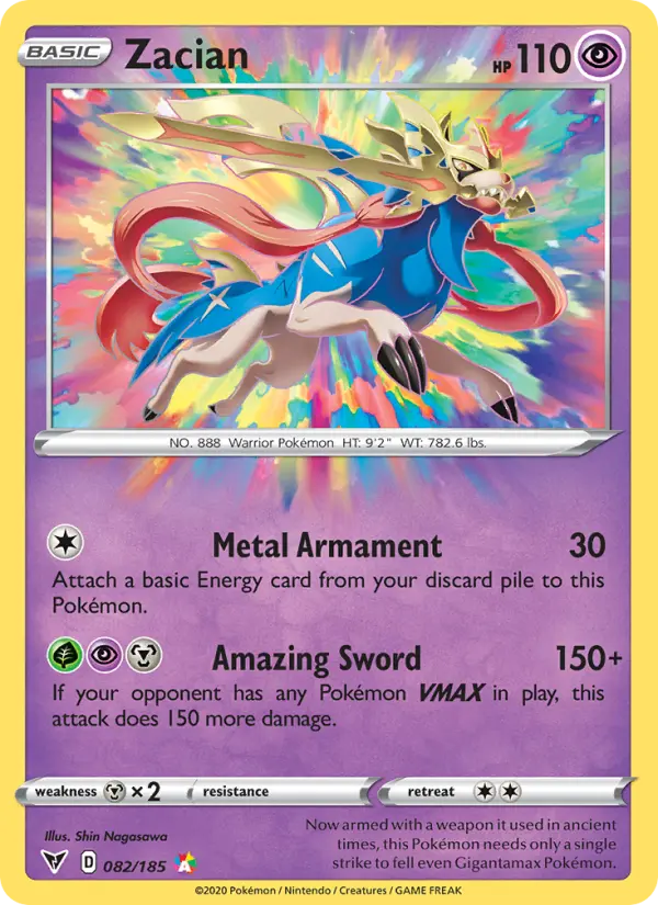 Zacian Amazing Rare Pokemon card #82 from Vivid Voltage