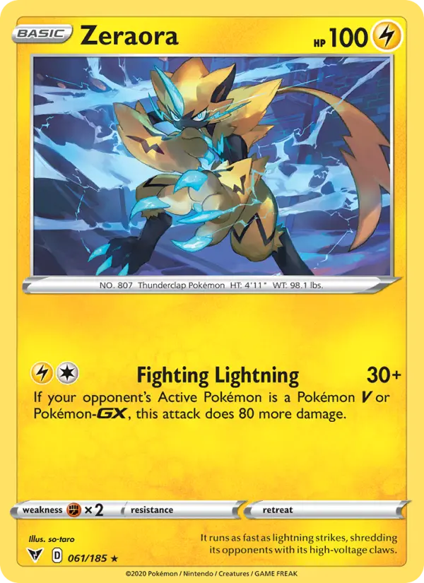 Zeraora Holo Rare Pokemon card #61 from Vivid Voltage