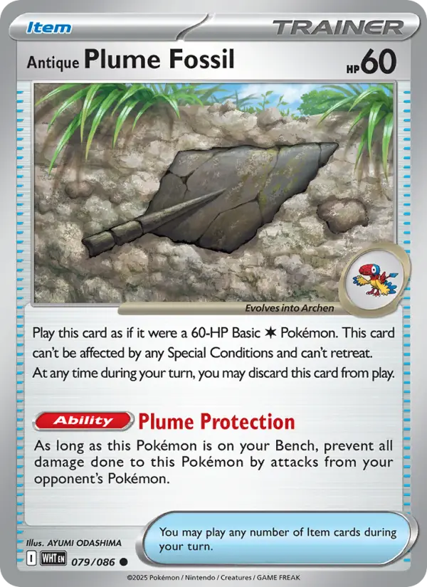 Antique Plume Fossil Common Pokemon card #079 from White Flare