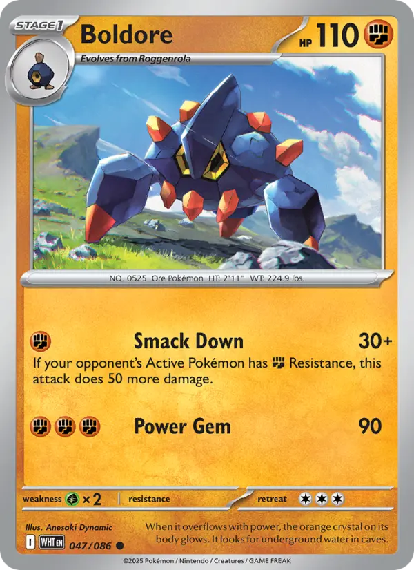 Boldore Common Pokemon card #047 from White Flare