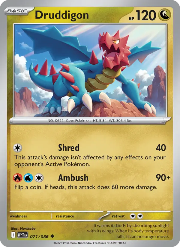 Druddigon Uncommon Pokemon card #071 from White Flare