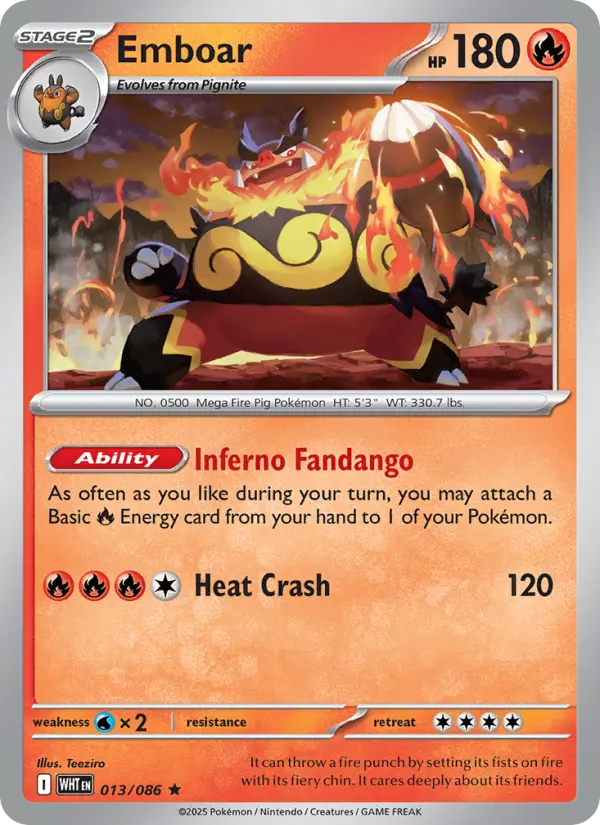 Emboar Rare Pokemon card #013 from White Flare