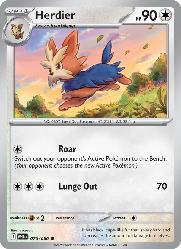 Herdier Common Pokemon card #075 from White Flare