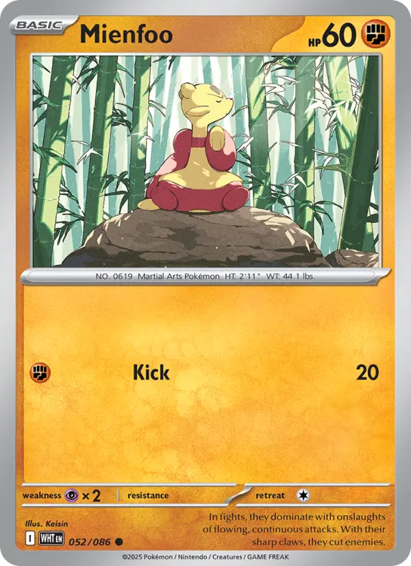 Mienfoo Common Pokemon card #052 from White Flare