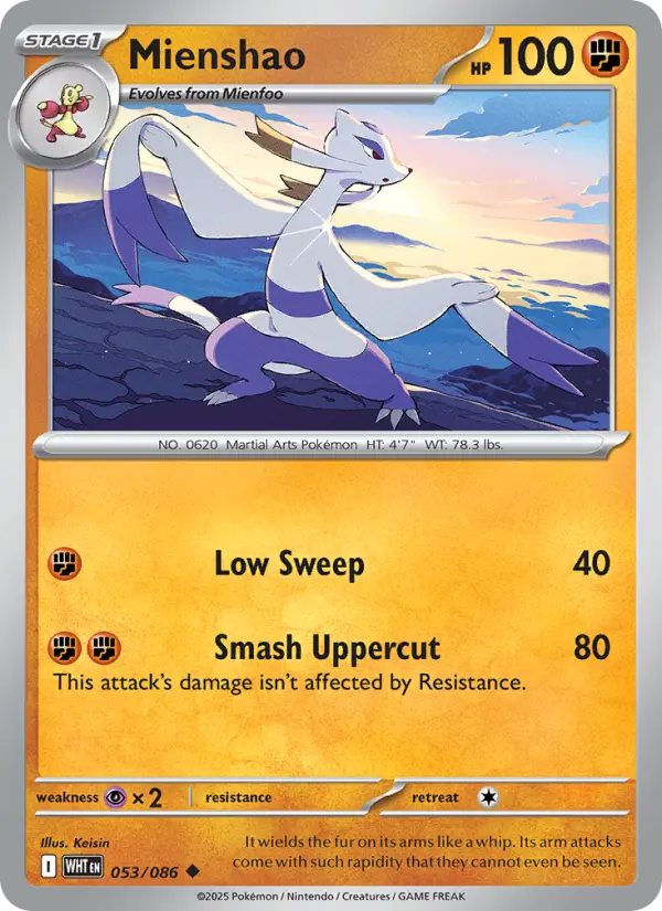 Mienshao Uncommon Pokemon card #053 from White Flare