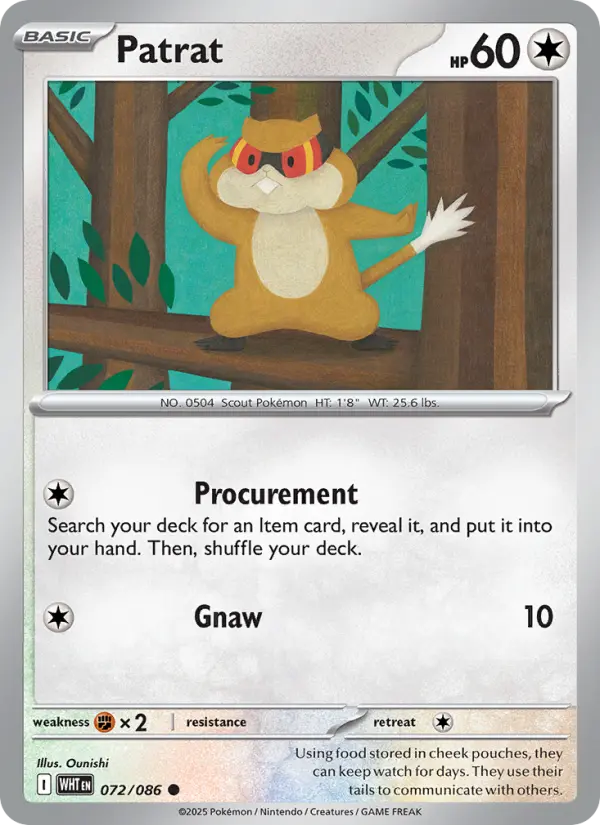 Patrat Common Pokemon card #072 from White Flare