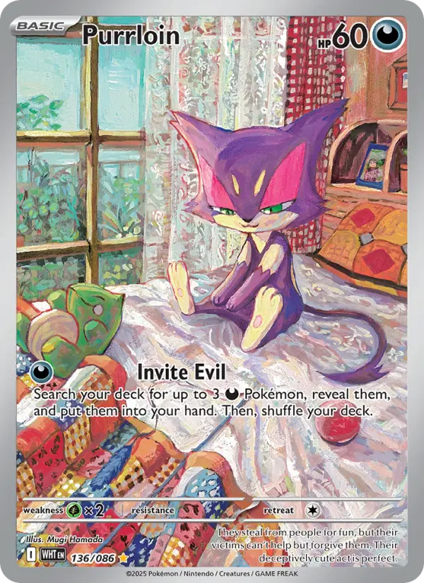 Purrloin Illustration rare Pokemon card #136 from White Flare