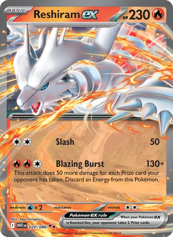 Reshiram ex Double rare Pokemon card #020 from White Flare