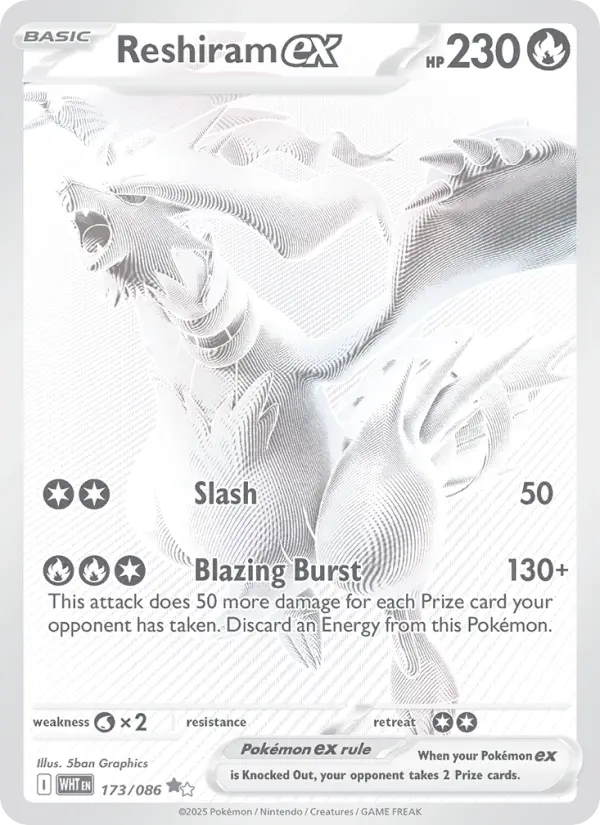 Reshiram ex Black White Rare Pokemon card #173 from White Flare
