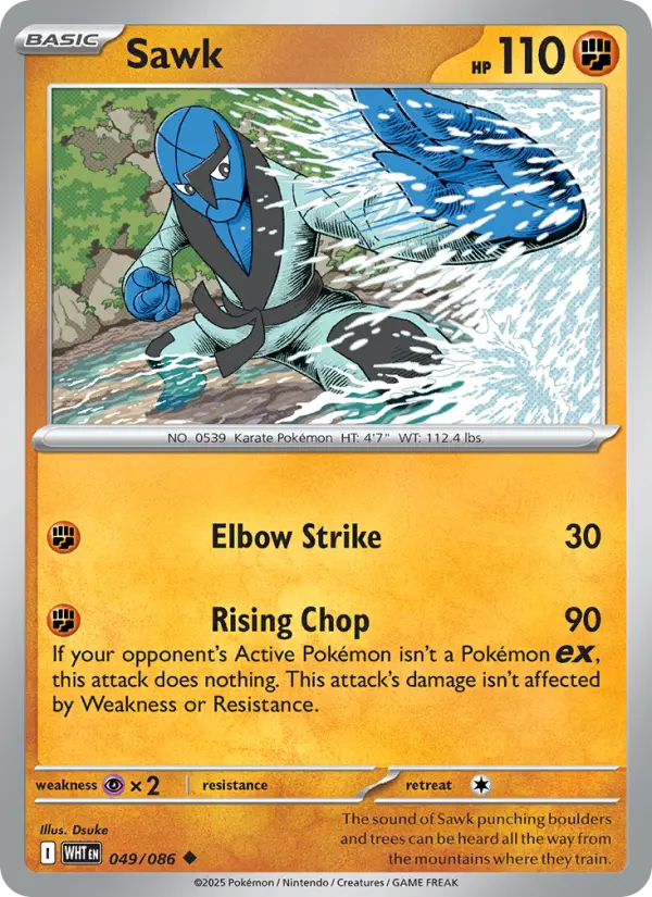 Sawk Uncommon Pokemon card #049 from White Flare