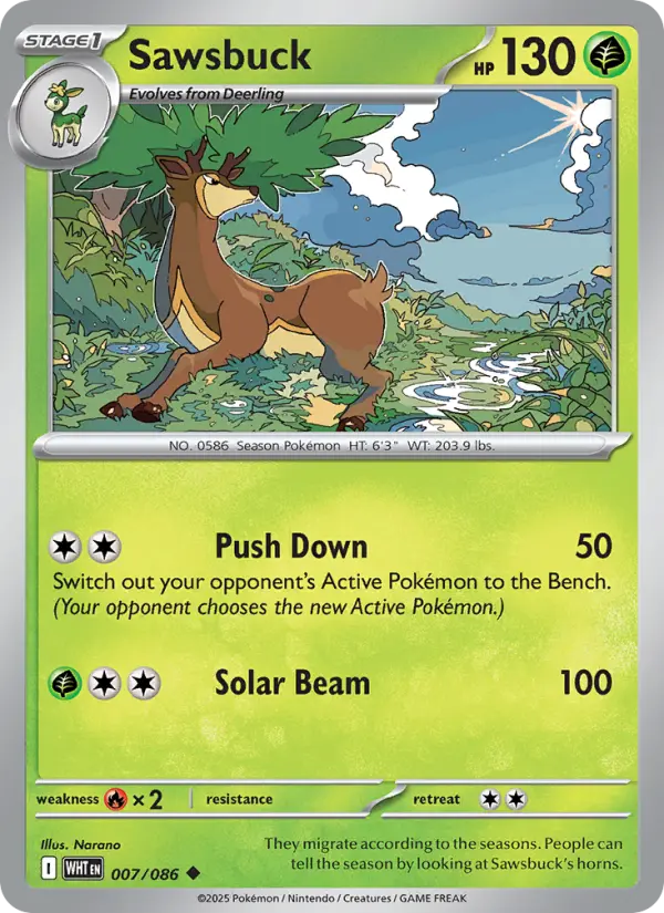 Sawsbuck Uncommon Pokemon card #007 from White Flare