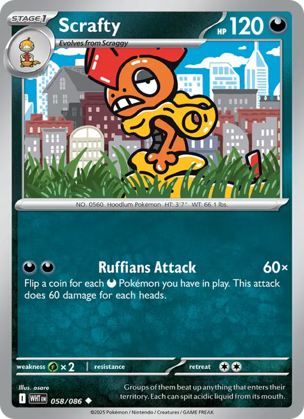 Scrafty Uncommon Pokemon card #058 from White Flare