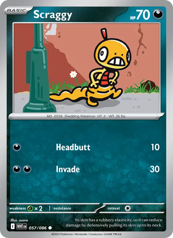Scraggy Common Pokemon card #057 from White Flare